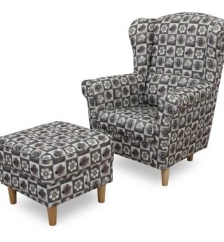 Křeslo ušák s taburetem, látka patchwork N1, ASTRID - TempoKondela
