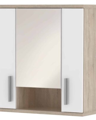 LINDA, skříňka horní LI01 se zrcadlem, dub sonoma/bílý lesk