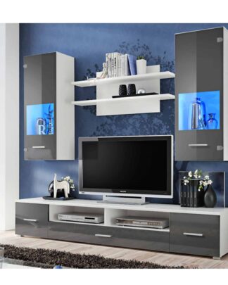 RENO, obývací stěna, bílá/grafitový lesk