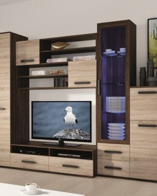 ORION, obývací stěna, wenge/dub sonoma včetně LED