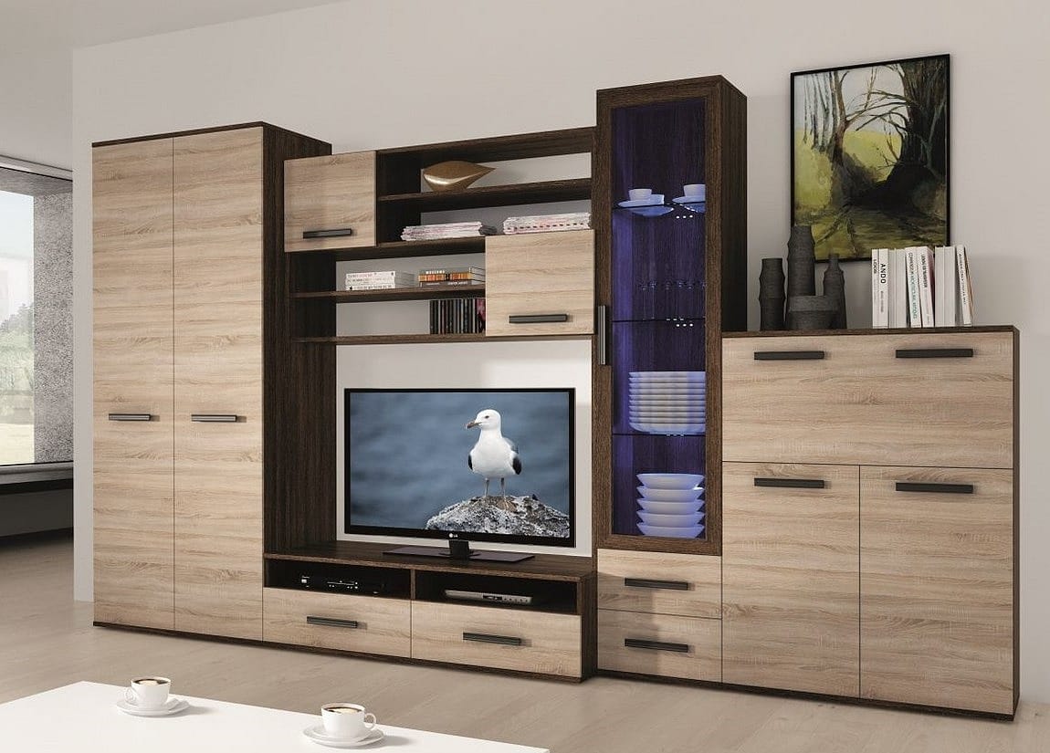 ORION, obývací stěna, wenge/dub sonoma včetně LED