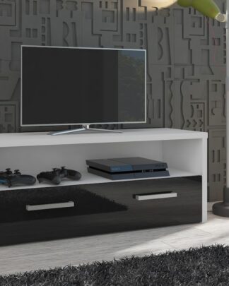 TV stolek TIRANA, bílá/černý lesk