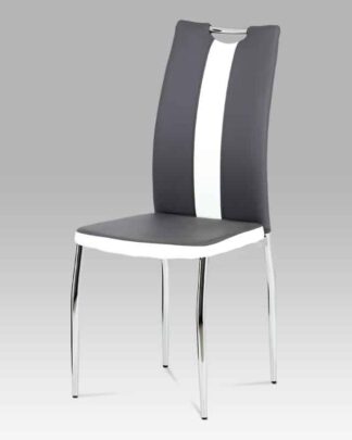 Jídelní židle AC-2202 GREY, koženka šedá+bílá/chrom