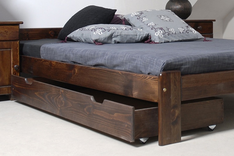 Úložný prostor pod postel 150 cm, masiv borovice/moření ořech