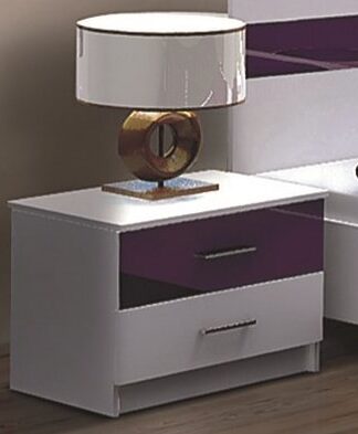 DUBAJ, noční stolek, bílá/fialové sklo