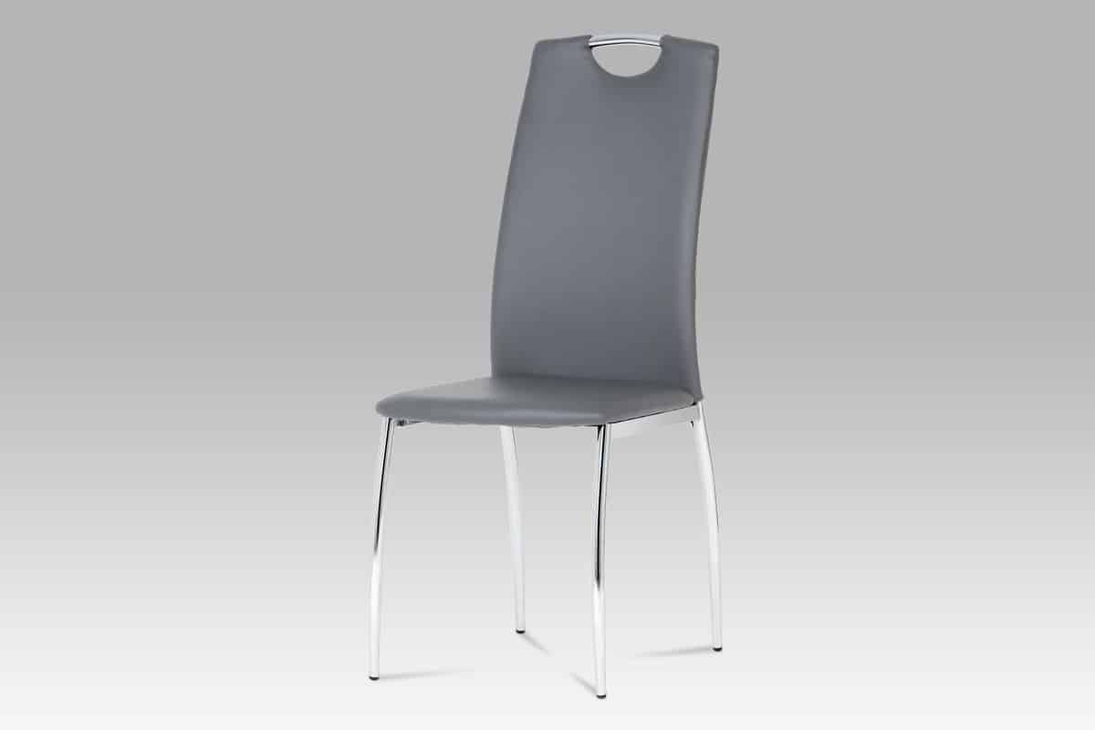 Jídelní židle DCL-419 GREY, koženka šedá / chrom