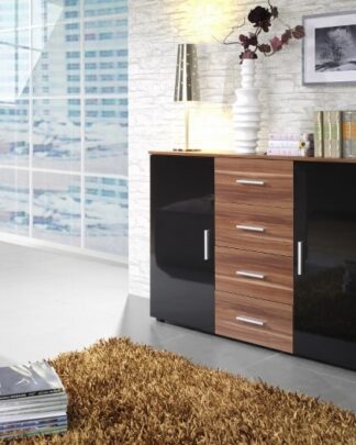 Komoda UNI/CAMA, švestka/černý lesk