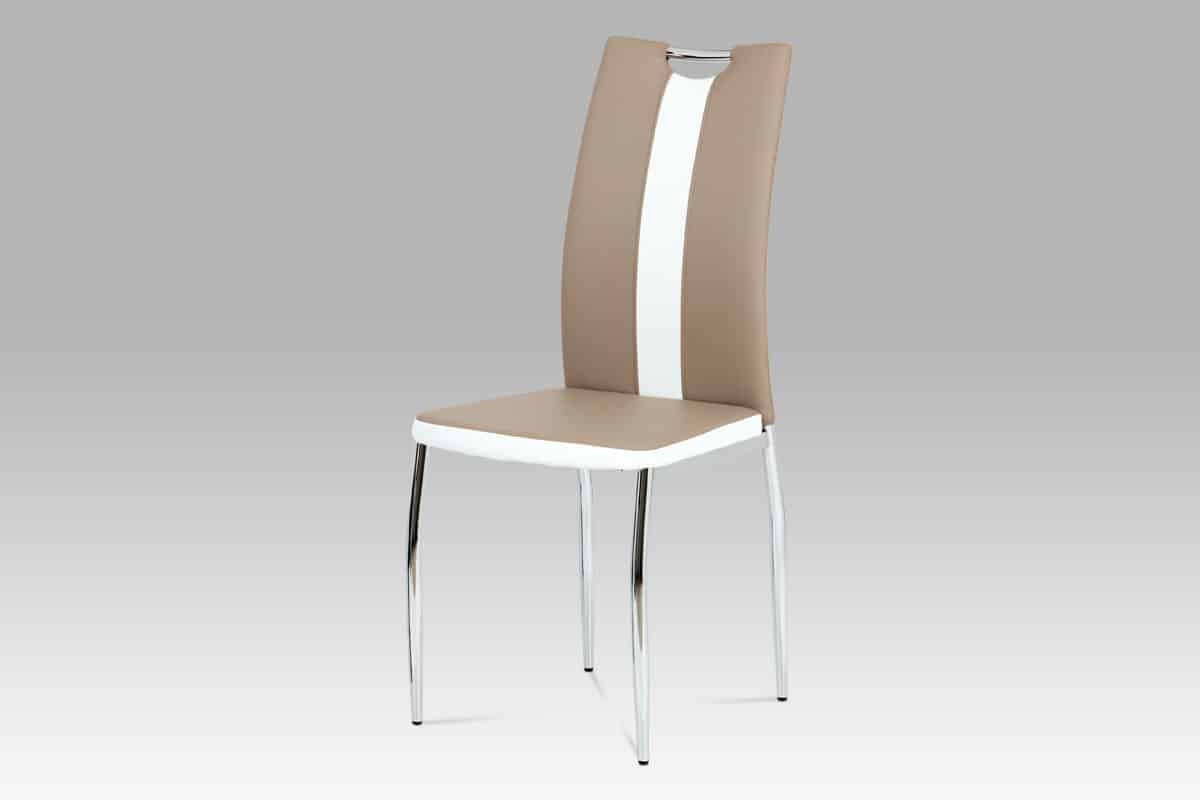 Jídelní židle AC-2202 CAP, koženka cappuccino+bílá/chrom