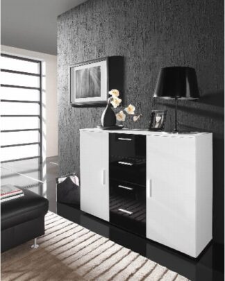 Komoda UNI/CAMA, bílá/bílý a černý lesk