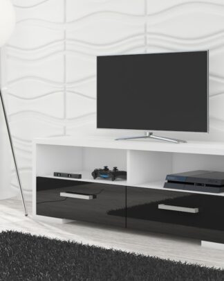 TV stolek ROMA, bílá/černý lesk