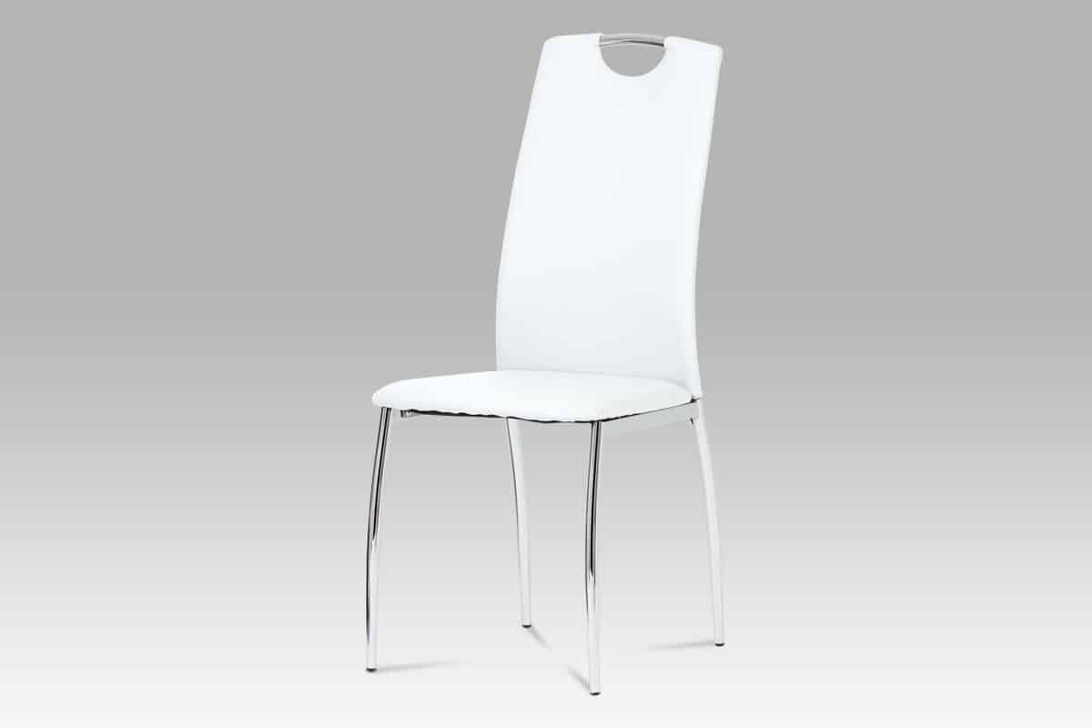 Jídelní židle DCL-419 WT, koženka bílá / chrom