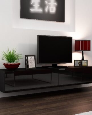 Televizní stolek VIGO "180" plná dvířka, černá/černý lesk