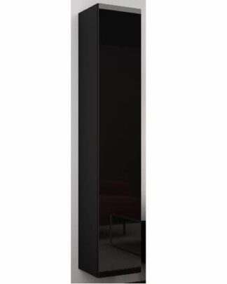 Závěsná vitrína VIGO 180 cm - plná dvířka, černá/černý lesk