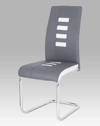 Jídelní židle koženka šedá + bílá / chrom DCL-961 GREY