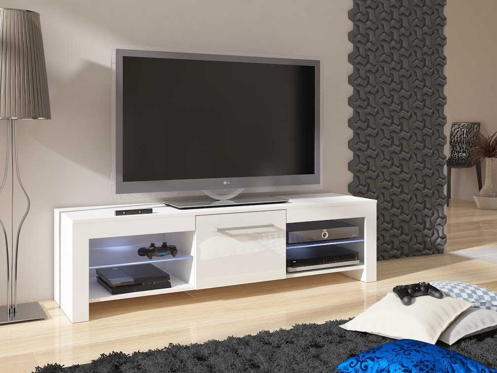 TV stolek FLEX, bílá/bílý lesk