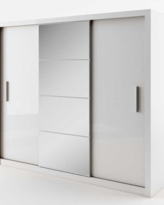 Šatní skříň IDEA 250 cm bílá se zrcadlem