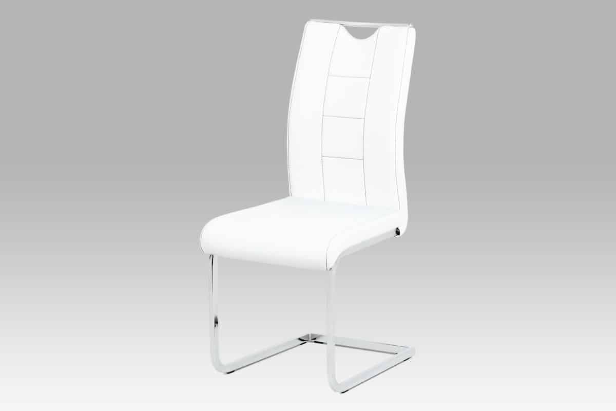 Jídelní židle DCL-411 WT, bílá koženka/chrom