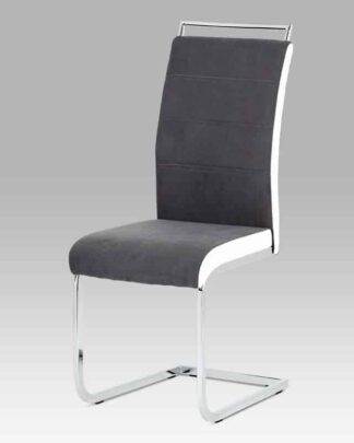Jídelní židle šedá látka + bílá koženka / chrom DCL-966 GREY2