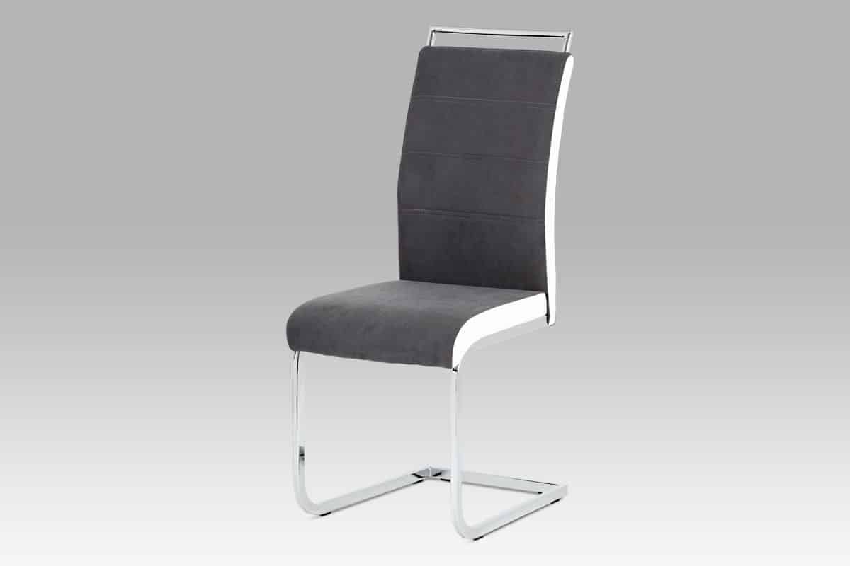 Jídelní židle šedá látka + bílá koženka / chrom DCL-966 GREY2