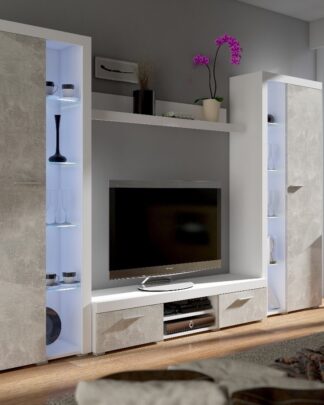 Obývací stěna RUMBA XL, bílá/beton