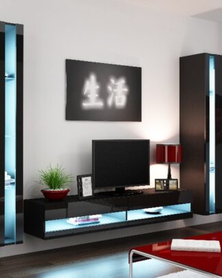 Obývací stěna VIGO NEW 3, černá/černý lesk