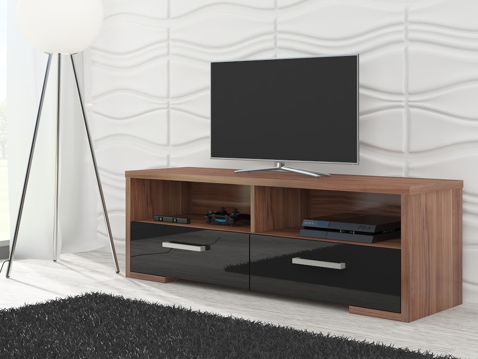 TV stolek ROMA, švestka wallis/černý lesk