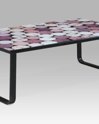 Konferenční stolek 105x55x32, sklo s potiskem "korek"/černá, CT-1010 CORK