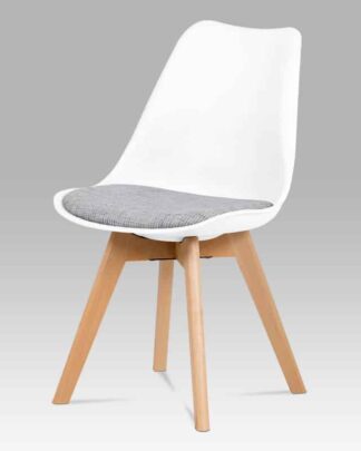 Jídelní židle CT-722 WT2, bílý plast / šedá tkanina / natural