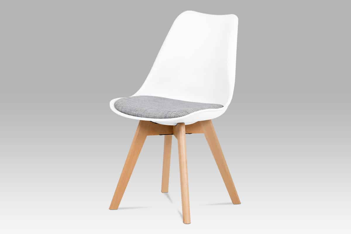 Jídelní židle CT-722 WT2, bílý plast / šedá tkanina / natural