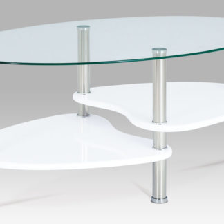 Konferenční stolek ACT-007 WT1, bílý lesk/nerez/sklo