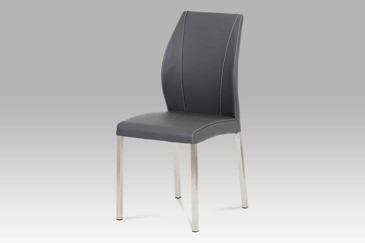 Jídelní židle HC-381 GREY, koženka šedá/broušený nerez
