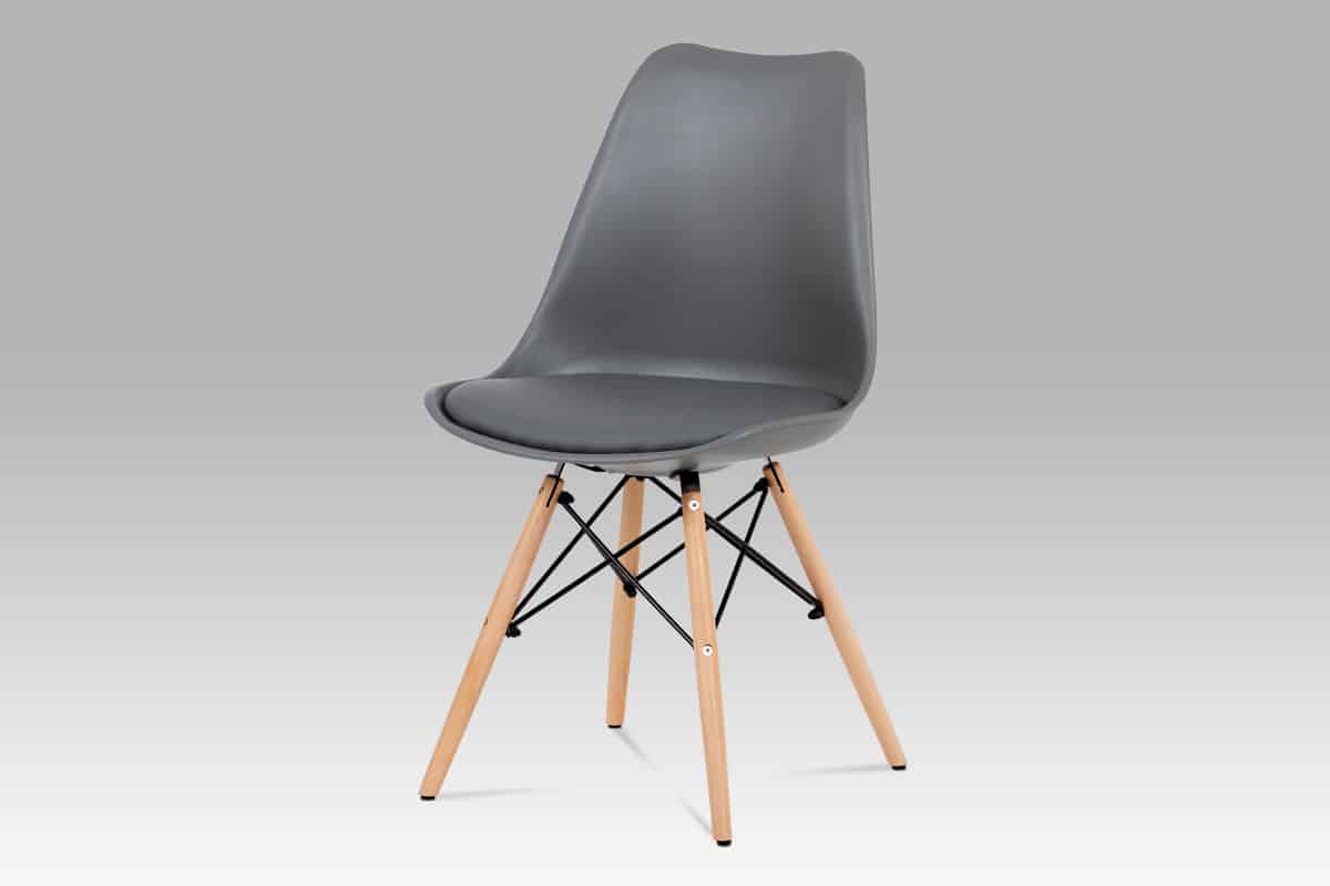 Jídelní židle CT-741 GREY, šedý plast / šedá koženka / natural