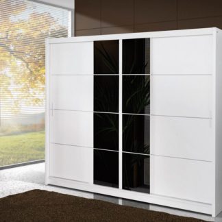 Šatní skříň s posuvnými dveřmi PORTO 250, bílá/černé sklo