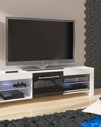 TV stolek FLEX, bílá/černý lesk