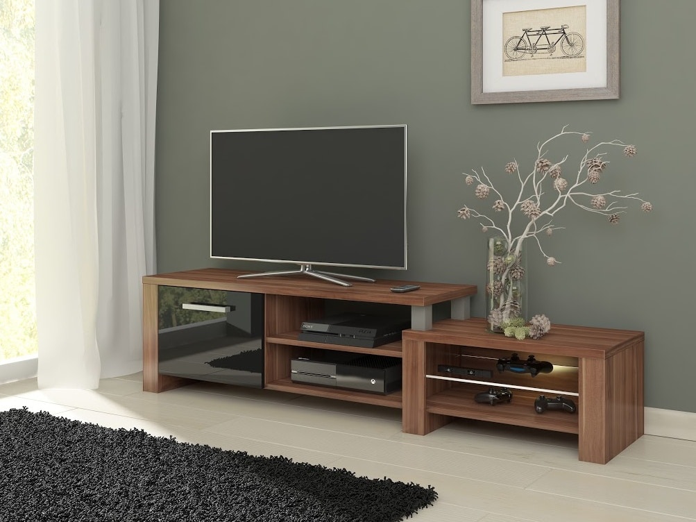 TV stolek ORION, švestka wallis/černý lesk