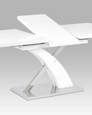 Rozkládací jídelní stůl 140+40x90 cm, bílý mat / nerez HT-999 WT