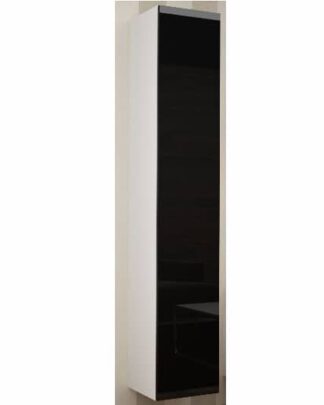 Závěsná vitrína VIGO 180 cm - plná dvířka, bílá/černý lesk