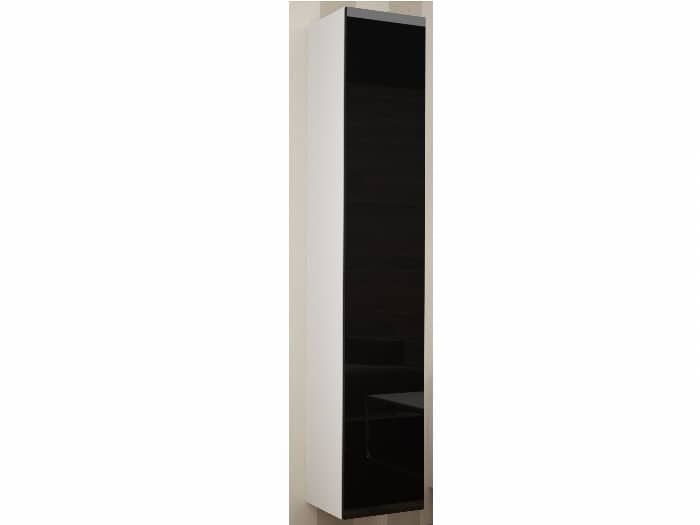 Závěsná vitrína VIGO 180 cm - plná dvířka, bílá/černý lesk
