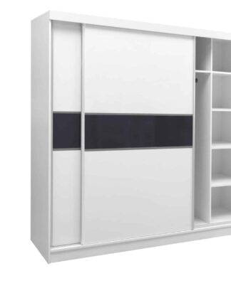 Skříň šatní GD 240, bílá/černé plexisklo