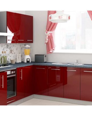 Rohová kuchyně PLATINUM 130/400 cm, korpus grey, dvířka deep red