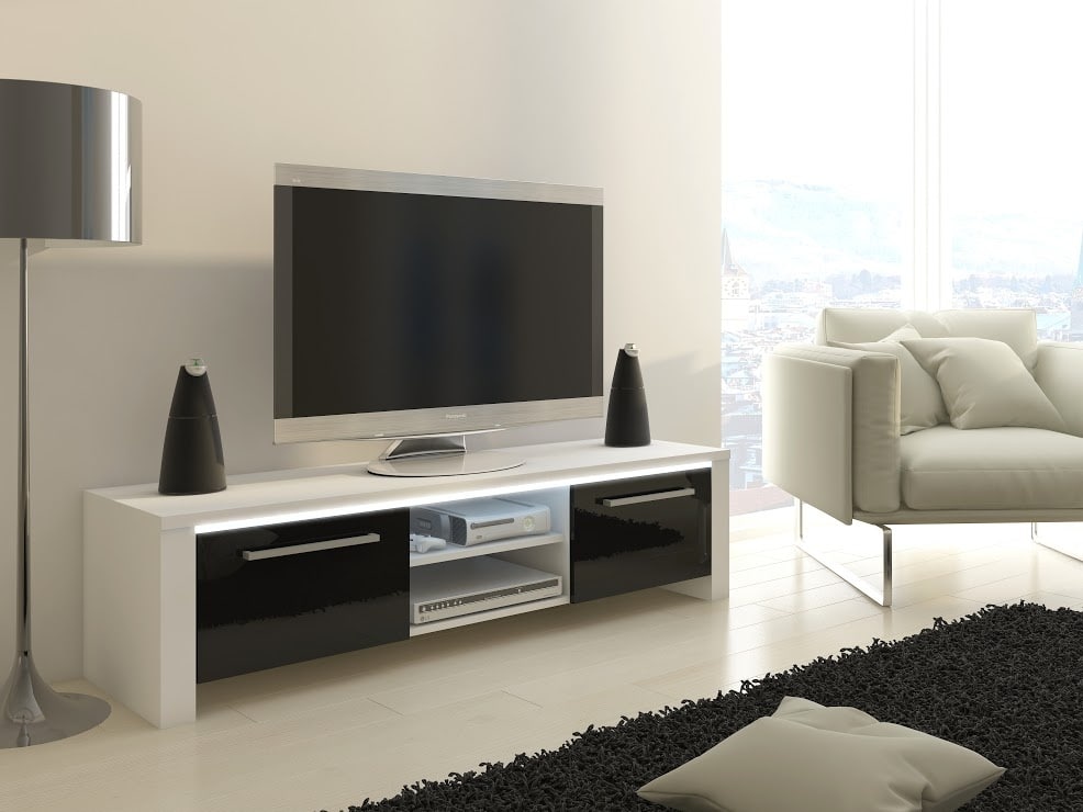 TV stolek HELIX, bílá/černý lesk
