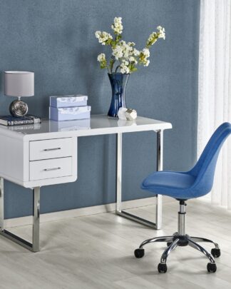 Minimalistický psací stůl B-30, bílý lesk/stříbrná