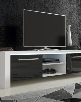 TV stolek HELIX 2, bílá/černý lesk