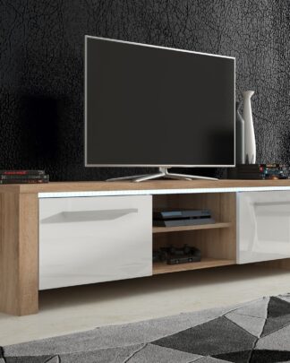 TV stolek HELIX 2, dub sonoma/bílý lesk