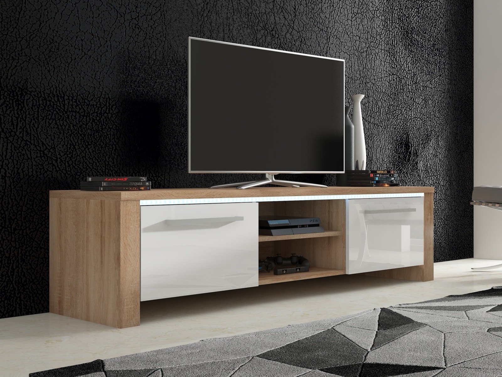 TV stolek HELIX 2, dub sonoma/bílý lesk