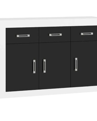 VERIN/10, komoda 3D3S, bílá/černý lesk