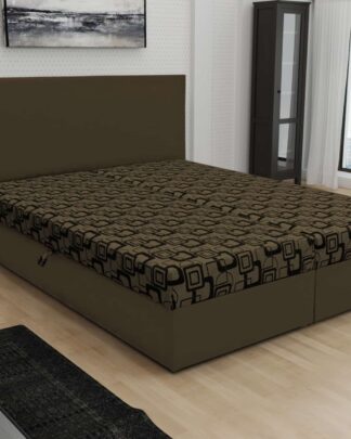 Čalouněná postel JERRY 140x200, hnědá látka se vzorem/hnědá ekokůže