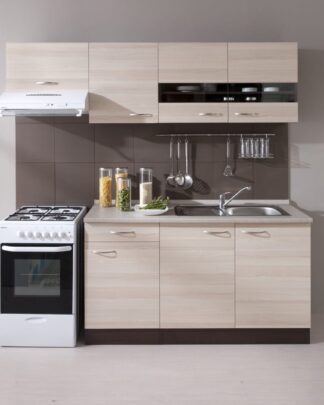 Kuchyně NELA 150/210 cm, korpus dub tmavý/dvířka jasan coimbra
