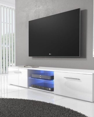 TV stolek RTV 03 s LED, bílá/bílá lesk