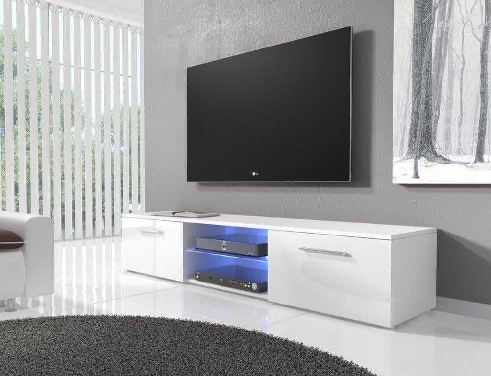 TV stolek RTV 03 s LED, bílá/bílá lesk